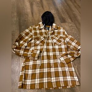 Monument Men’s Super Soft Hooded Flannel Brown Beige Plaid NWT